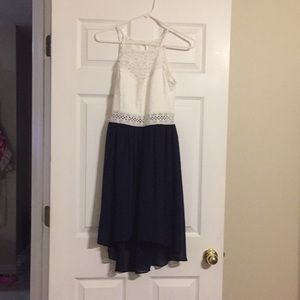 White and navy blue formal dress